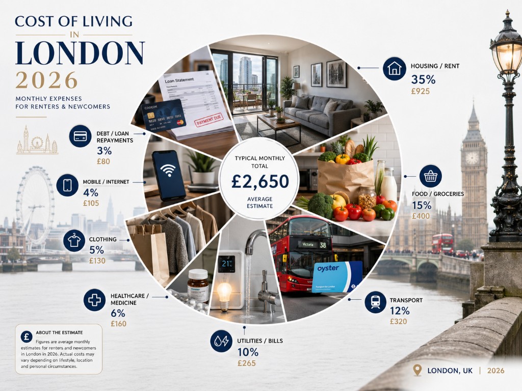 Cost of living in London 2026 visual breakdown for renters and newcomers