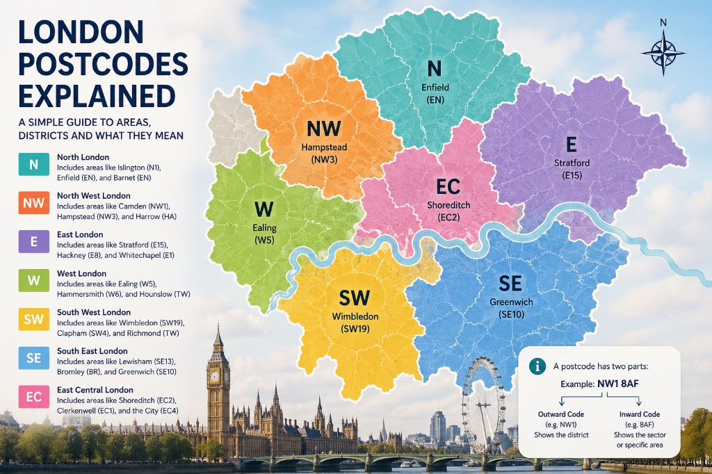 London postcodes explained map by area and district