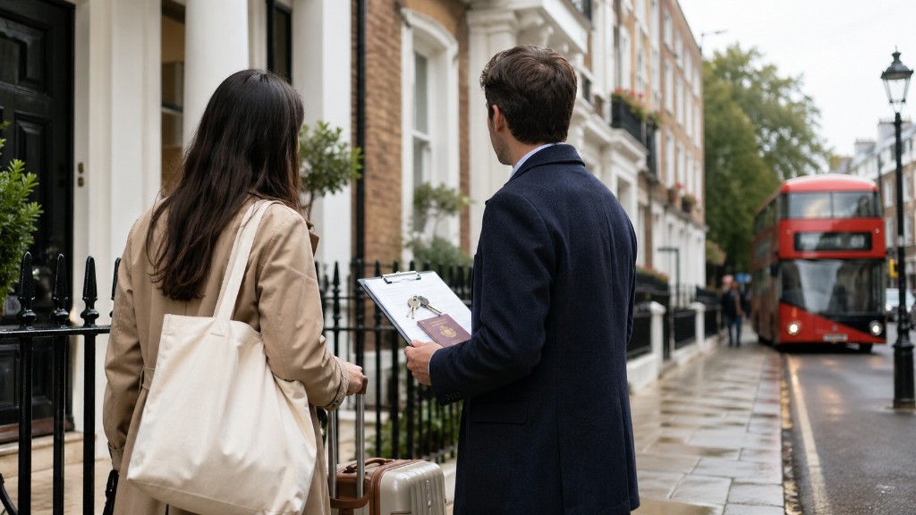 International tenant discussing a London flat rental with agent